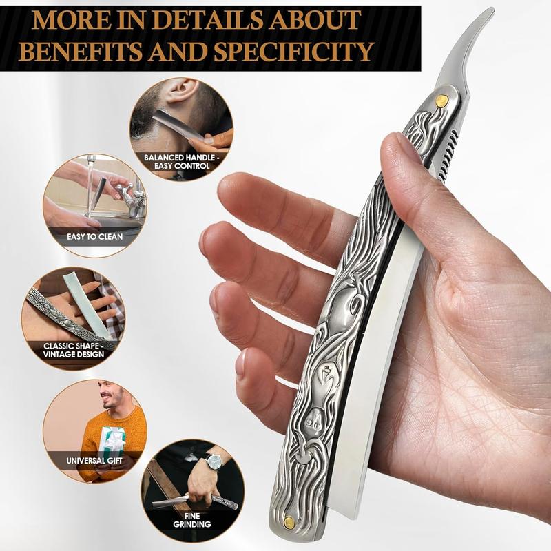 Straight Razor for Men - Barber Razor Blade Shaving  for Men Beard Razor Shaving Blade Barber Straight Razor Barber Blade Turkish Razor Straight Razors for Men - Beard Blade Barber Blades Razor