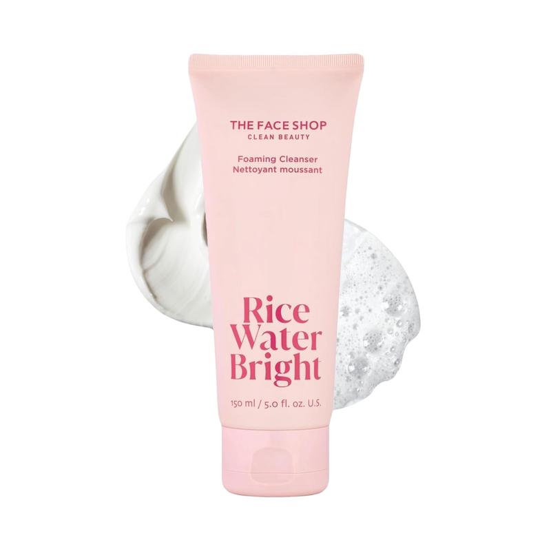 The Face Shop Rice Water Bright Foaming Facial Cleanser with Ceramide, Gentle Face Wash for Hydrating & Moisturizing, Vegan Face Cleanser, Makeup Remover