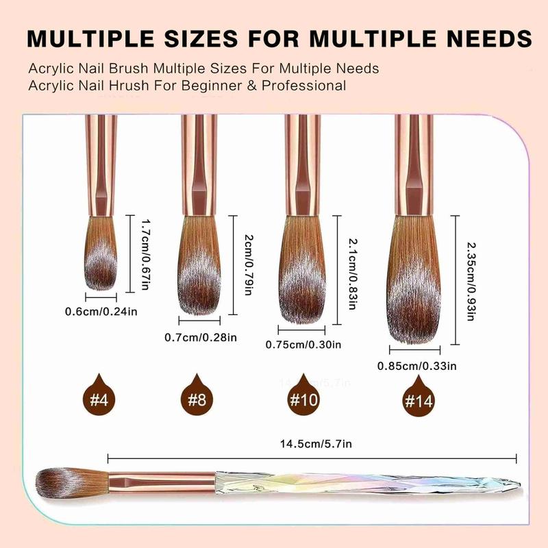 Acrylic Nail Brush Set, 4 Counts set Gradient Professional Nail Brush, Nail Art Brush, Manicure Tool for Women & Girls, Christmas Gift