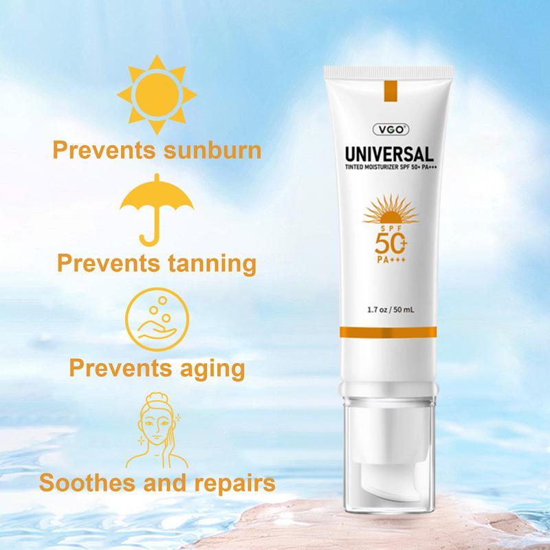 VGO-Universal Tinted Moisturizer SPF 50+ Earthy yellow liquid It can be used as foundation liquid-A Facial Skincare Sunscreen Squeeze Comfort