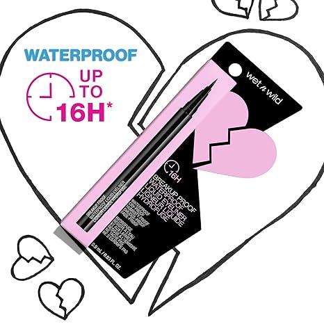 wet n wild Mega Last Breakup Proof Liquid Eyeliner - Ultra-Fine Brush, Waterproof, 16-Hour Long-Lasting Wear- Cruelty-Free & Vegan - Black