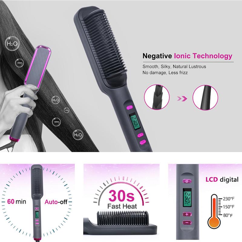 2-in-1 Hair Straightener And Curler, Ionic Flat Iron, Fast Heating, Adjustable Temperature, Wet And Dry Use, Anti-Scald Comb Design, LCD Screen, Perfect Gifts For Women