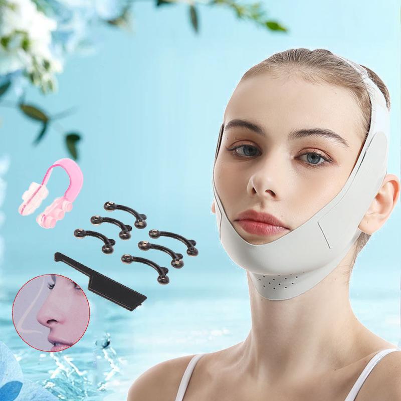 V-shaped Face Lifting Belt with Nose Up Clip Tool Set, Reusable Cheek Lift Up Face Strap, Facial Beauty Tools for Women & Girls