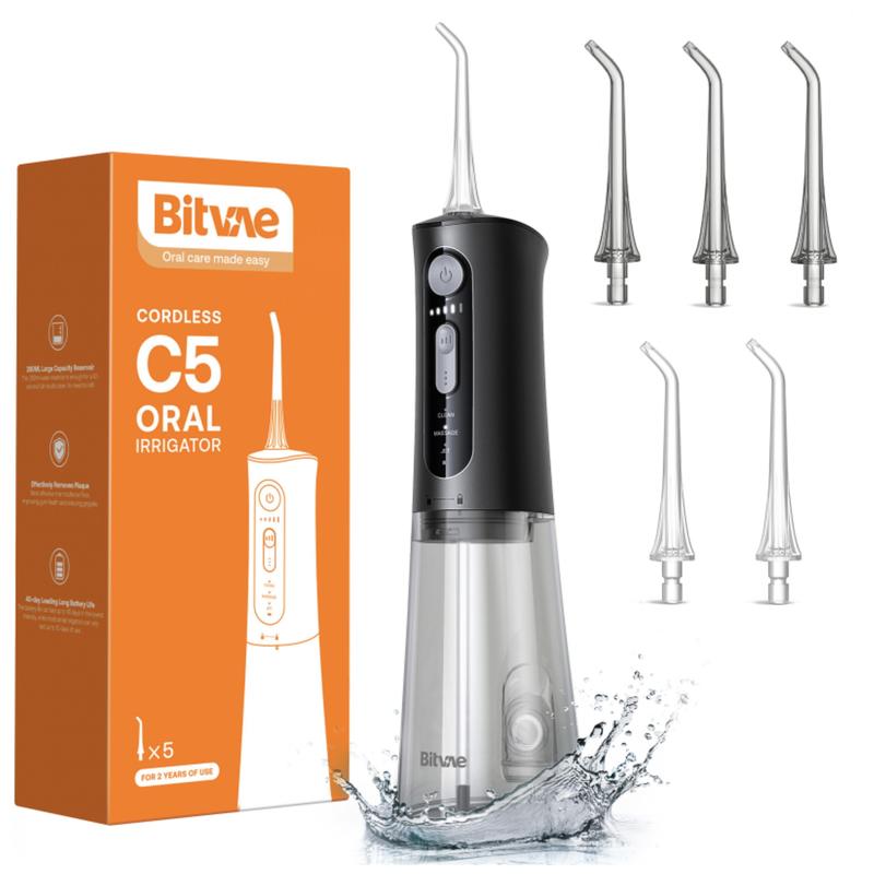 Bitvae C5 Water Dental Flosser for Teeth, Cordless Water Teeth Cleaner Picks, 3 Modes 5 Intensities, IPX7 Waterproof Water Flosser, 5 Tips Rechargeable Water Dental Picks for Cleaning Oral