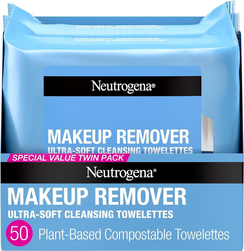 Neutrogena Makeup Remover Wipes, Daily Facial Cleanser Towelettes, Gently Cleanse and Remove Oil & Makeup, Alcohol-Free Makeup Wipes, 2 x 25 ct.