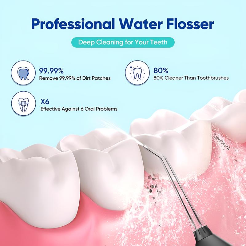 Water Flosser ,Cordless Oral lrrigator5 Cleaning Modes tooth Cleansing With 4 nozzles  Waterproof Gift