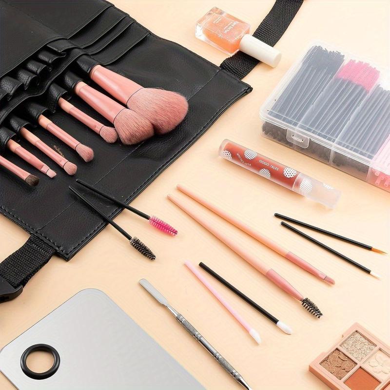 268-piece Professional Makeup Tool Set for Makeup Artists, Disposable Mascara Brush, Lip Brush, Eyeliner Brush and Organizer Box, Storage Bag, Waterproof Cape, Stainless Steel Makeup Board