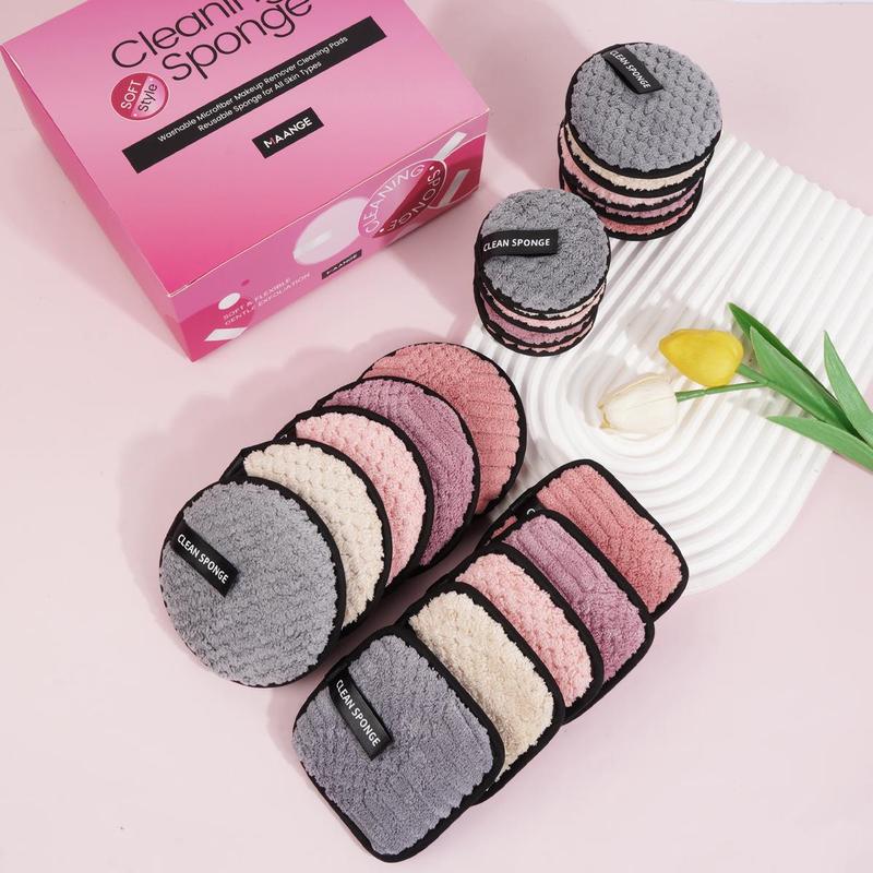 MAANGE Makeup Remover Puff Set, 20pcs set Including 5 Large Round+5 Large Square+5 Medium Round+5 Small Round Puffs, Makeup Remover Tool, Facial Cleaning Tool, Makeup Accessories, Christmas Gift