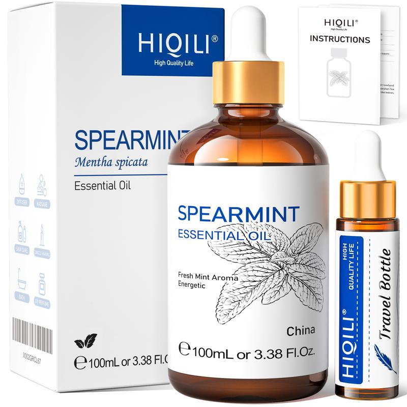 HIQILI 100ML Spearmint Essential Oil, For Use Around Facial Hair, Can Be Added to Lotions, Creams - Pure & Natural - 3.38 Fl Oz - Christmas Gift, Christmas 2024