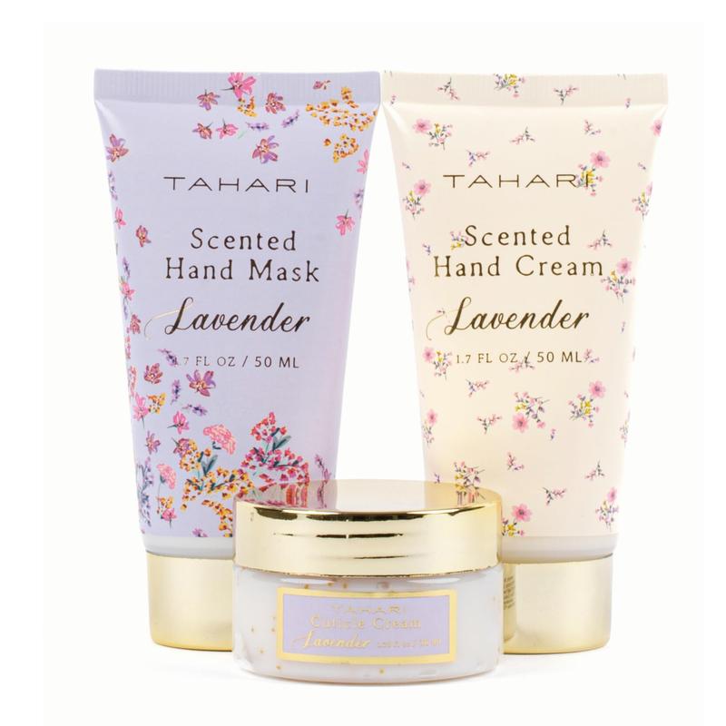 Tahari Lavender Spa Set for Women - Hand Cream, Hand Mask, Cuticle Scru & Lotion Gift Set - Birthday Gifts for Women