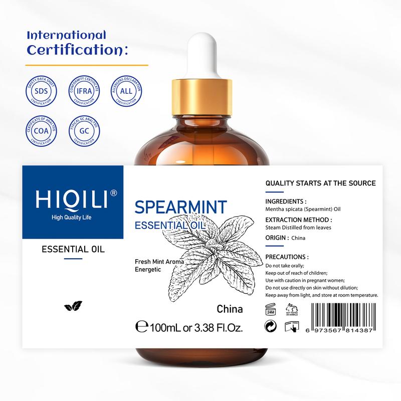 HIQILI 100ML Spearmint Essential Oil, For Use Around Facial Hair, Can Be Added to Lotions, Creams - Pure & Natural - 3.38 Fl Oz - Christmas Gift, Christmas 2024