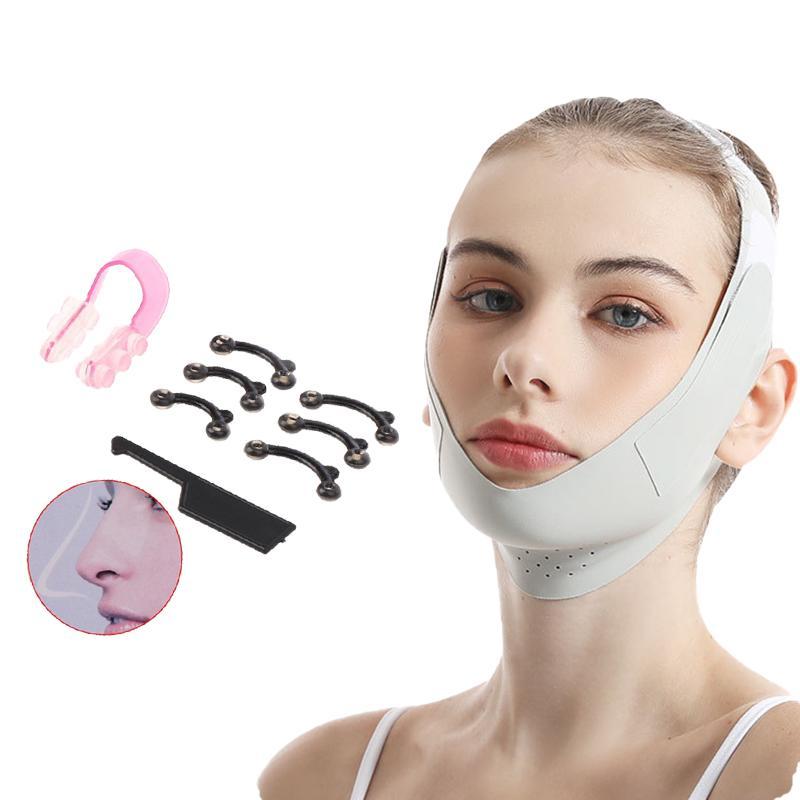 V-shaped Face Lifting Belt with Nose Up Clip Tool Set, Reusable Cheek Lift Up Face Strap, Facial Beauty Tools for Women & Girls