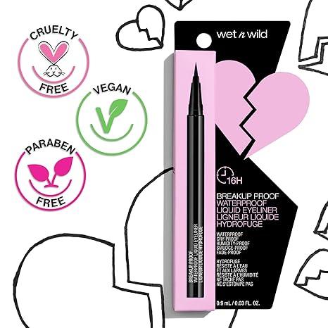 wet n wild Mega Last Breakup Proof Liquid Eyeliner - Ultra-Fine Brush, Waterproof, 16-Hour Long-Lasting Wear- Cruelty-Free & Vegan - Black