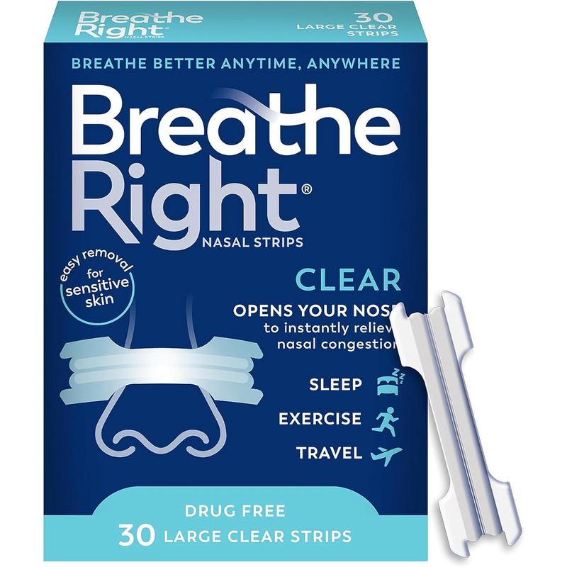 Breathe Right Original Clear Nasal Strips, Nasal Congestion Relief, Sensitive Skin, Clear Large, 30 Count (Pack Of 1)