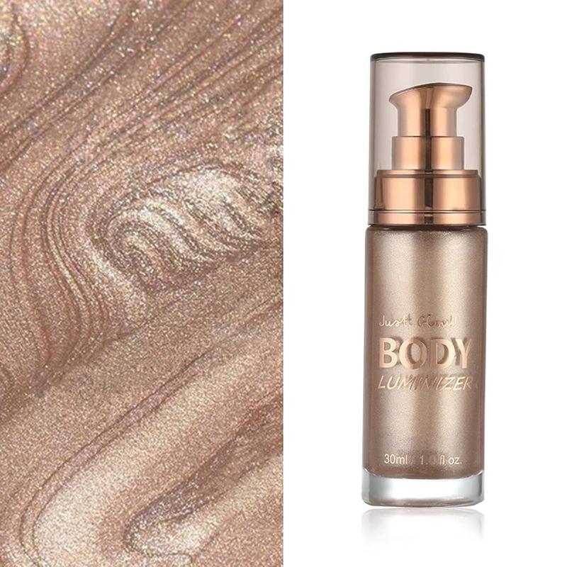 Body Shimmer Oil, Waterproof Long Lasting Moisturizing Bronze Body Luminizer Glow For Face & Body, Liquid Illuminator Body Highlighter 1oz Jars, Makeup Brush Include (Rose Gold #01)