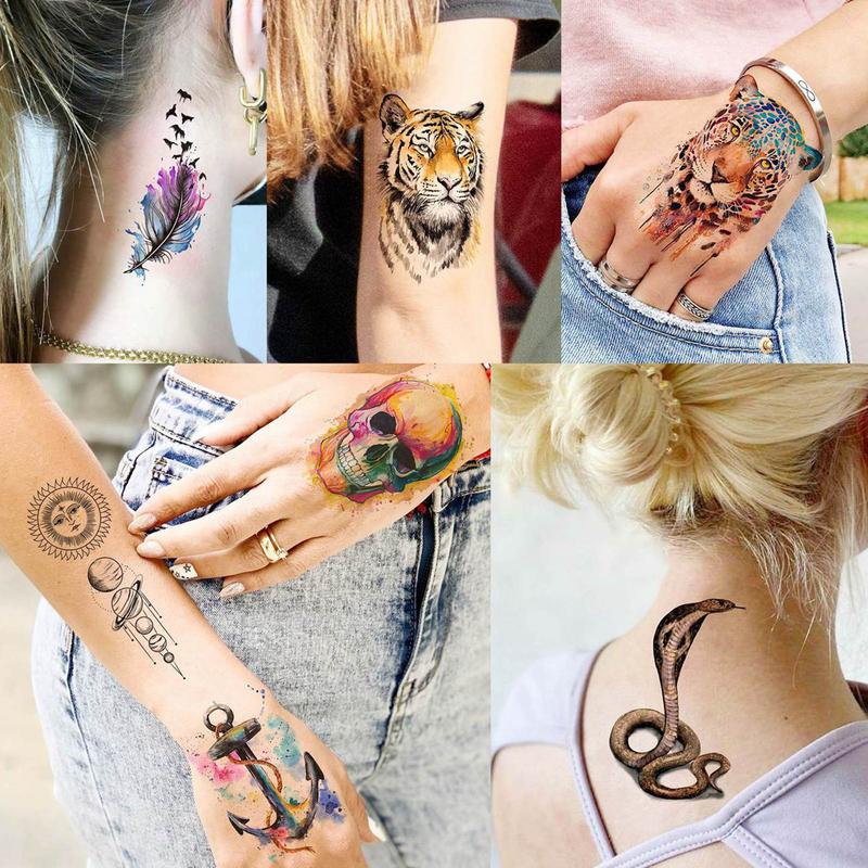 Watercolor Animals Pattern Temporary Tattoo Sticker, 31pcs set Funny Waterproof Fake Tattoo Sticker, Body Art Sticker for Kids & Adults