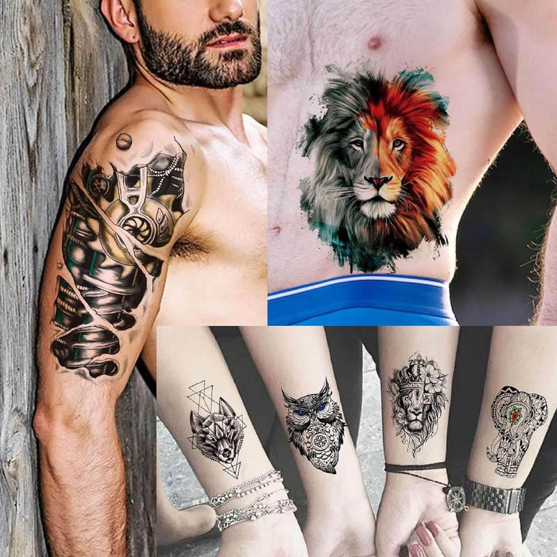 Trending! 56 Sheets of Watercolor Owl, Tiger, Lion Temporary Tattoos for Women and Men on Art Arm and Thigh! 3D, Long Lasting, and Realistic Fake Tattoo Sleeve Stickers for Adults. Also Featuring Wolf, Fox, and Leopard.