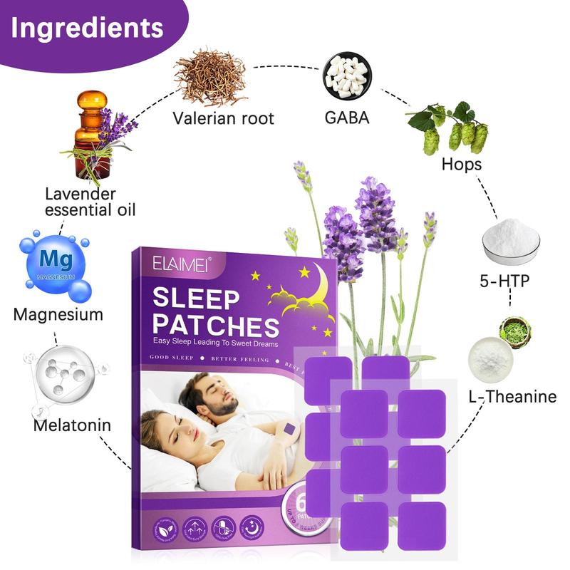 Lavender Sleep Patches, 60pcs box Natural Deep Sleep Patch, Easy To Use Sleep Aid Patch, Suitable for Men and Women, Christmas Gift