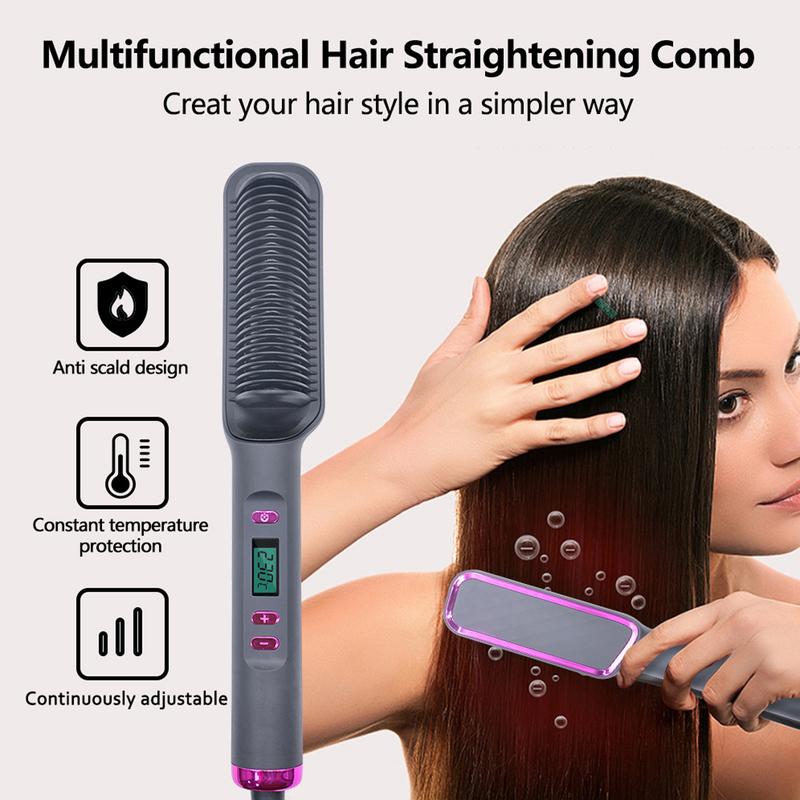 2-in-1 Hair Straightener And Curler, Ionic Flat Iron, Fast Heating, Adjustable Temperature, Wet And Dry Use, Anti-Scald Comb Design, LCD Screen, Perfect Gifts For Women