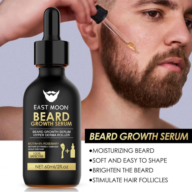 Beard Growth Serum and Beard Massage DermRoller, 2 Set Beard Care Accessories to Strengthen Beards, Men's Beard Care Products and Tools for Daily Use, Comfortable Hair Care Thin, Summer Gifts, Nutritious Beard Care Oil