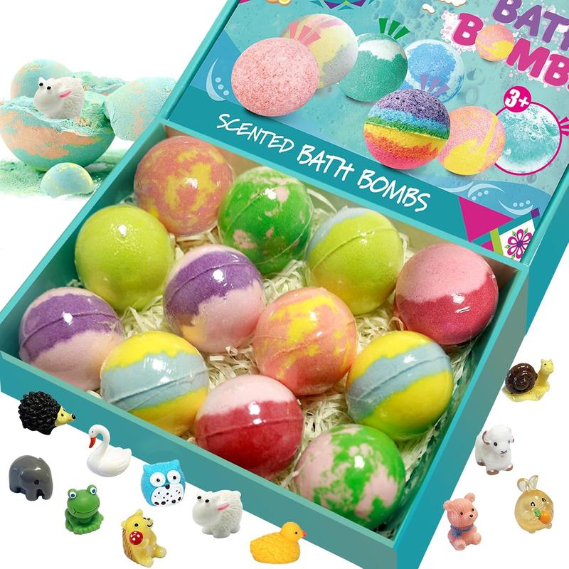 Bath Bombs for Kids, 12pcs Bath Bombs with Surprise Toys Inside,  and Organic Colorful Bubble Bath Fizz Bomb for Kids, Gift Set for Birthday, Halloween, Christmas for Boys and Girls