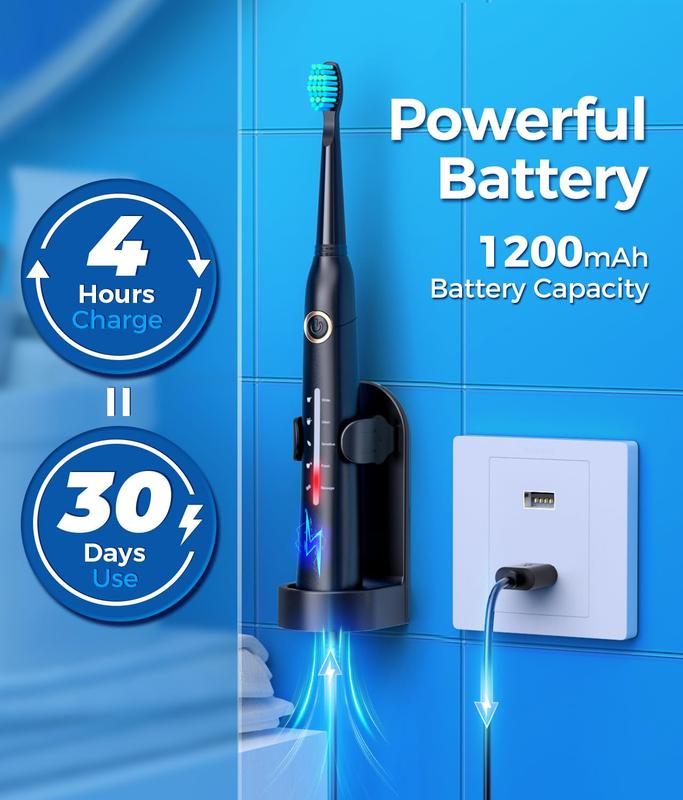 Sonic Electric Toothbrush - 8 Brush Heads, 5 Modes, 40000 VPM, Fast Charge, 30-Day Battery