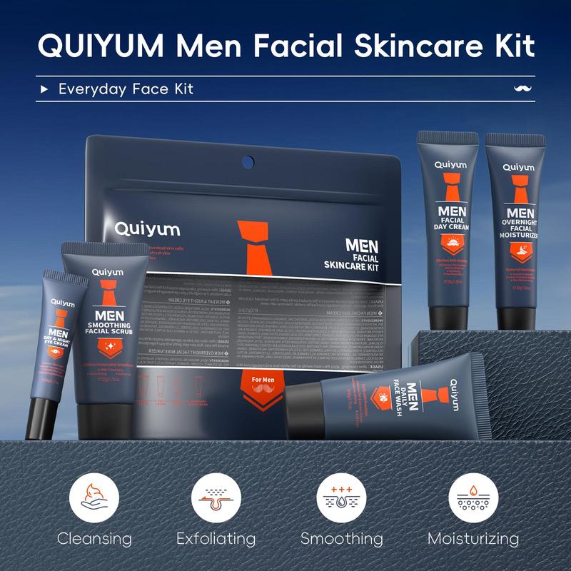 Men's Facial Care Set, 9 Counts set Moisturizing & Nourishing Skin Care Kit, Including Scrub, Cleanser, Day & Night Cream, Beard Shampoo, Beard Oil & Comb, Christmas Gift