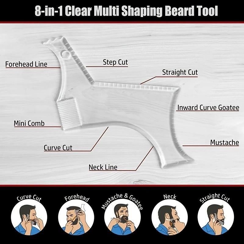 8 in 1 Clear Beard Shaping Tool With Comb, Beard Guide Shaper, Beard Shaping Tool, Multifunctional Styling Template For Goatee Mustache Sideburn, Grooming Tool, Christmas Fall Gift