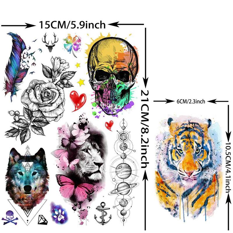 Watercolor Animals Pattern Temporary Tattoo Sticker, 31pcs set Funny Waterproof Fake Tattoo Sticker, Body Art Sticker for Kids & Adults