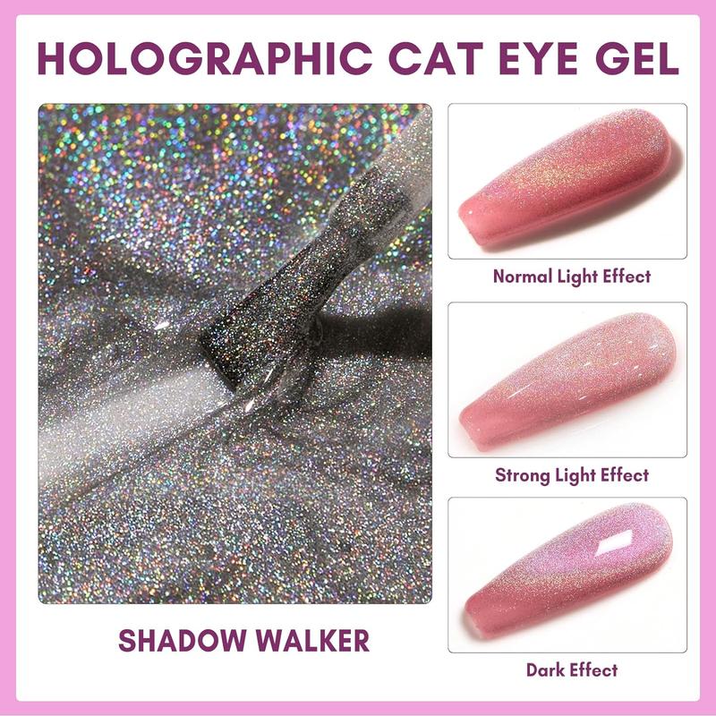 Makartt Gel Nail Polish, Universal Rainbow Cat Eye Gel Nail Polish 10ml Holographic 9D Sparkly Hole Cat Eye Glitter Fall Gel Polish with Magnet Stick Soak Off UV LED Manicure Nail Art Designs Nail Care Color