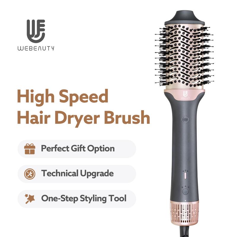 Webeauty High Speed Hair Dryer Brush - Hot Air Brush in One with Oval Ceramic Barrel Professional salon dryer brush featuring millions of negative ions, high-speed brushless motor for fast drying, straightening, curling, and volumizing all hair types