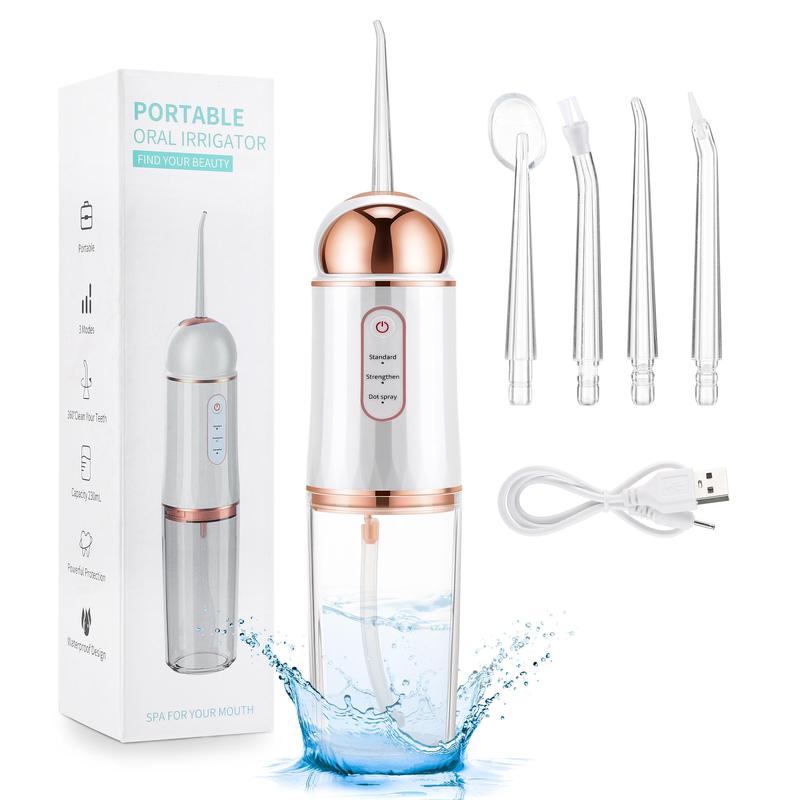 Rechargeable Water Flosser, 1 Box Portable Oral Irrigator with 4 Counts Nozzles, Waterproof Teeth Cleaner, 3 Modes Teeth Cleaning Tool for Home & Travel, Christmas Gift