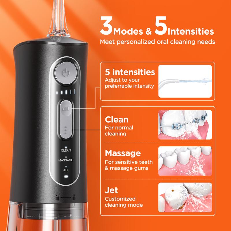 Bitvae C5 Water Dental Flosser for Teeth, Cordless Water Teeth Cleaner Picks, 3 Modes 5 Intensities, IPX7 Waterproof Water Flosser, 5 Tips Rechargeable Water Dental Picks for Cleaning Oral