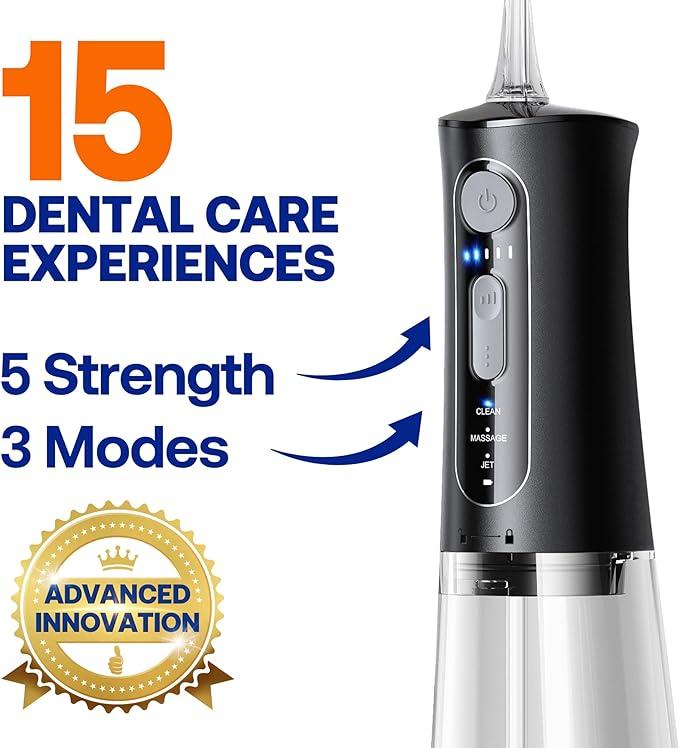 Bitvae C5 Water Dental Flosser for Teeth, Cordless Water Teeth Cleaner Picks, 3 Modes 5 Intensities, IPX7 Waterproof Water Flosser, 5 Tips Rechargeable Water Dental Picks for Cleaning Oral