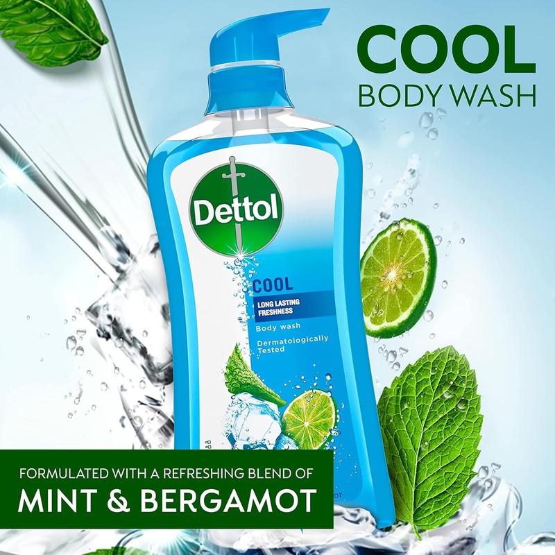 Dettol Cool Body Wash and Shower Gel, Body Wash with Mint and Bergamot, 16.90 Fl Oz (Pack of 1)