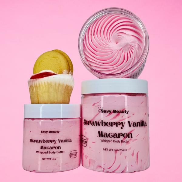 Strawberry Vanilla Macaron- Whipped Body Butter, Sugar Scrub & Body Oil Bundle Lightweight