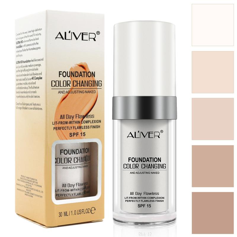 Aliver Liquid Foundation, Makeup Base Concealer Cover Moisturizing white foundation color changing foundation Cosmetic Moisturize Moisture Moisturizer Hydrating