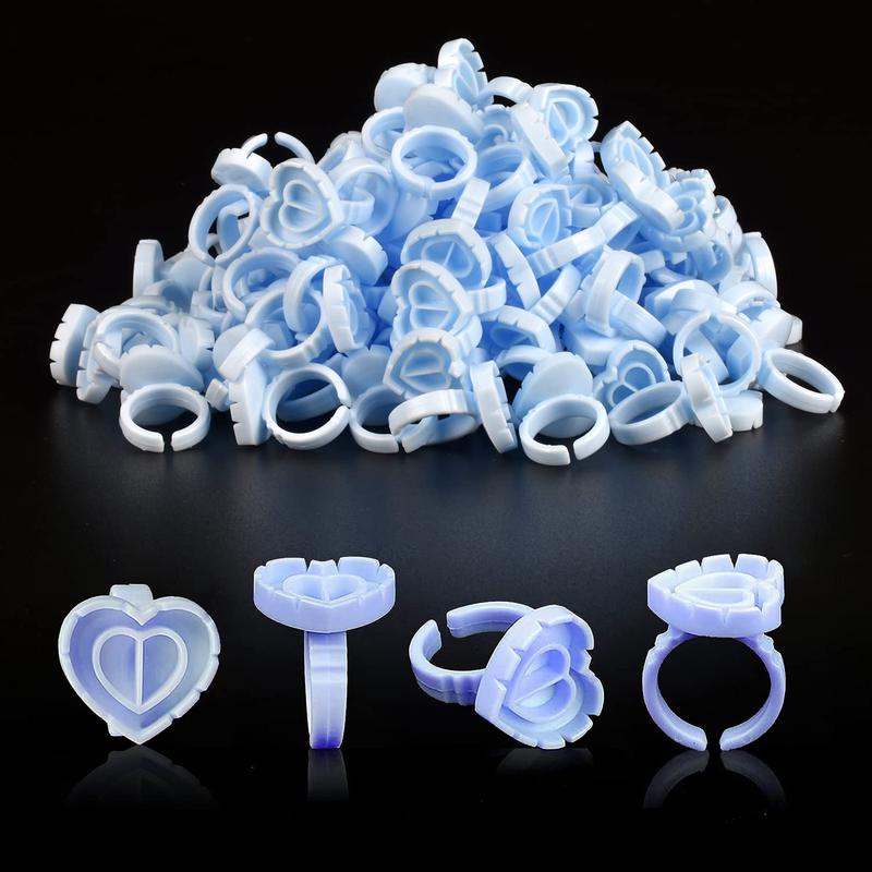 Glue Rings for Eyelash Extensions, 100PCS Disposable Rings for Lashes, Lovely Heart Shape Lash Fan Blossom Glue Cups Lash Extension Supplies Lash Supplies for Eyelash Extensions