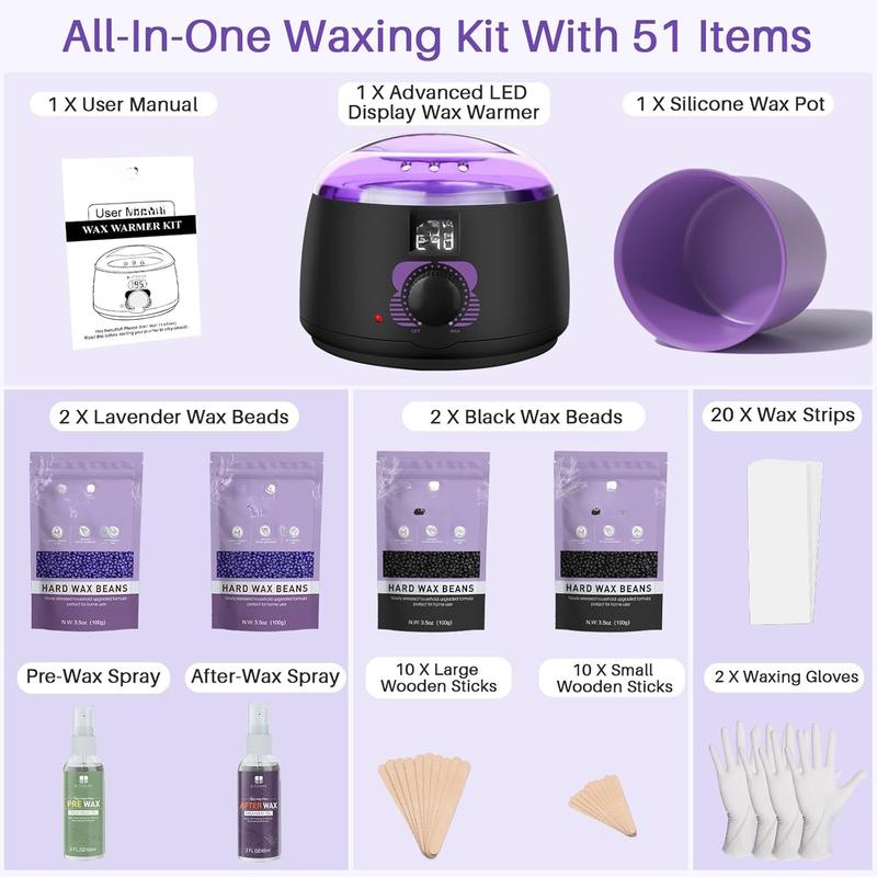 Waxing Kit for Women Men Digital Wax Kit Suitable for   Brazilian Full  Bikini Hair Removal Hard Wax Kit with 51 Wax Items for Home, Salon and Beginners