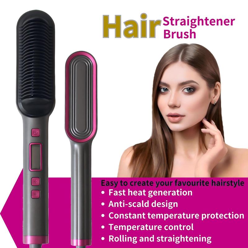 Hair Straightener Brush, Anti-scald Comb Design Hair Straightening Brush, LCD Screen Hot Hair Brush for Smooth Frizz Free Hair