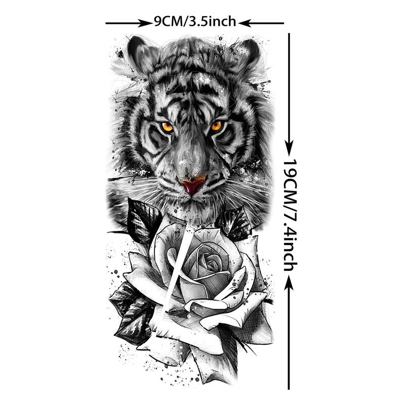 Flower & Tiger Pattern Temporary Tattoo Sticker, 8 Counts set Waterproof Floral Fake Tattoo Decals, DIY Body Art Stickers for Women & Men