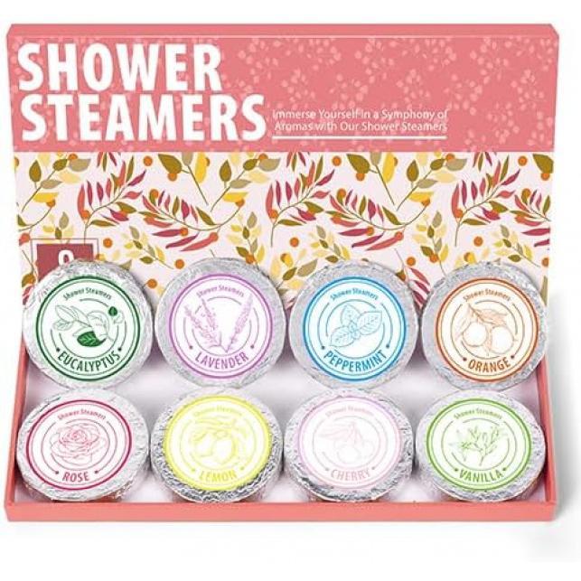 Shower Steamers Aromatherapy - Christmas Gifts for women, 8 Pack Pure Essential Oil Shower Bombs for Home Spa Bath Self Care, Lavender Stress Relief and Relaxation Gifts for Her Stocking Stuffers Pink Body Care Fragrance Lightweight Plant Comfort Skin