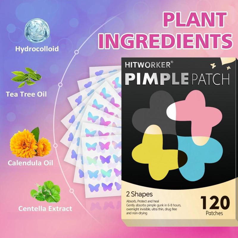 Butterfly & Heart Shaped Hydrocolloid Acne Patches, 120pcs box Gentle Zit Absorbing Cover Patches for Face, Skin Care for All Skin Types