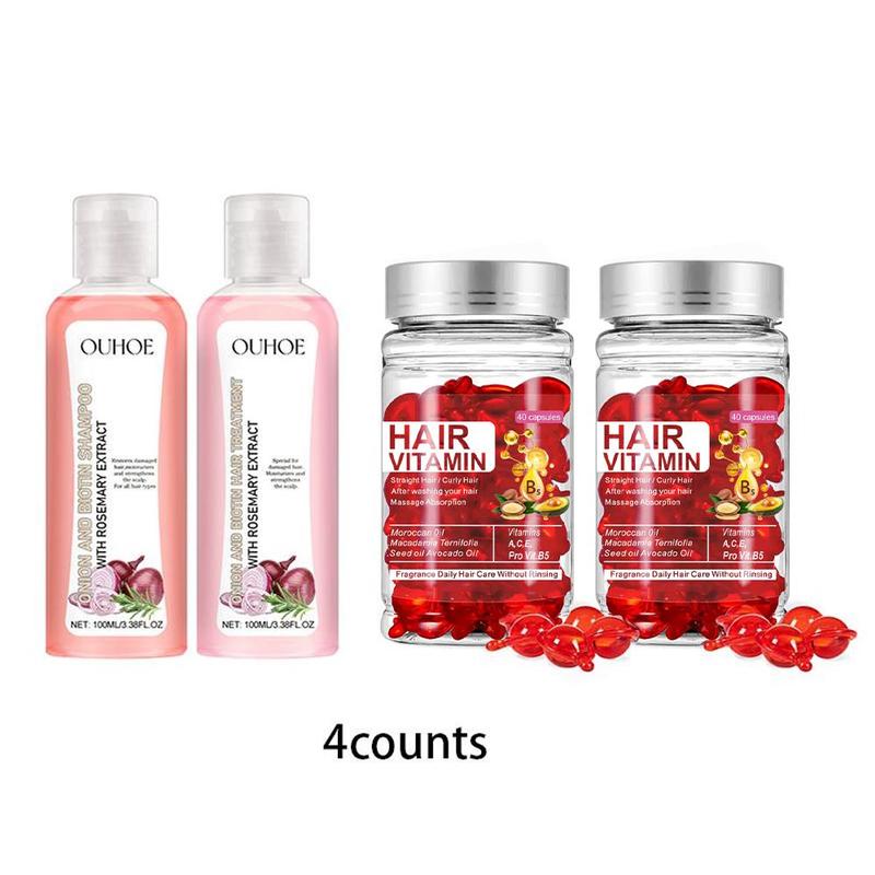 Hair Care Set, 4 Counts set Hair Oil & Hair Capsule, Moisturizing Damaged Hair Care Product for Women & Men