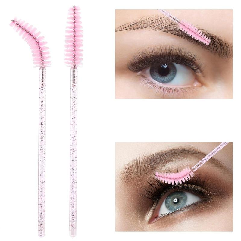 100 Pcs Disposable Mascara Wands with Container - Crystal Eyebrow Spoolies Brush for Eyelash Extensions