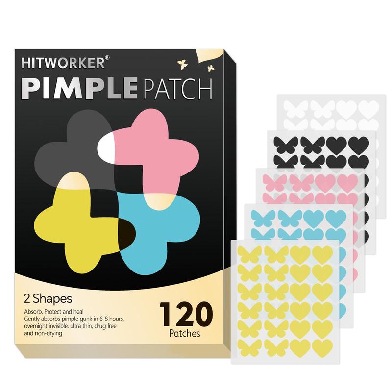 Butterfly & Heart Shaped Hydrocolloid Acne Patches, 120pcs box Gentle Zit Absorbing Cover Patches for Face, Skin Care for All Skin Types