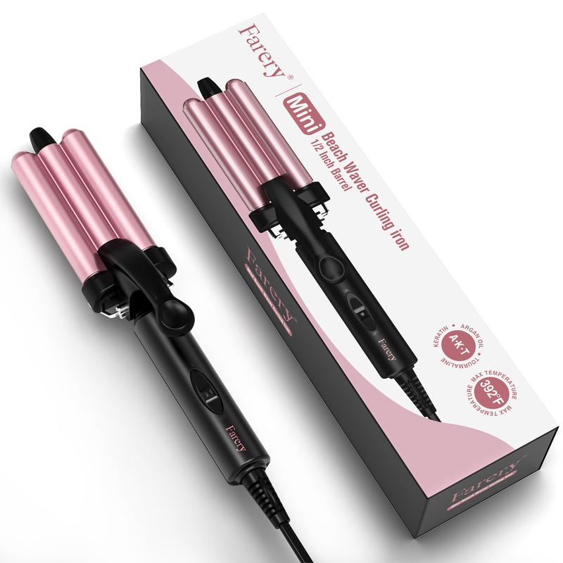 FARERY Mini Hair Crimper 1 2 Inch, Travel Curling Iron Mini with Dual Voltage, Pouch Bag