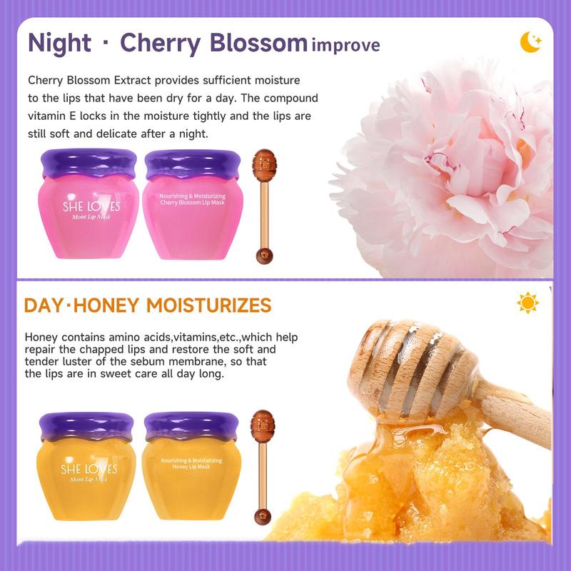 Day & Night Moisturizing Lip Mask, 2 Counts set Jelly Lip Mask, Lip Moisturizer for Dry Lips, Overnight Lip Sleeping Mask, Deeply Hydrate & Comfort Lip Skin, Hydrating & Nourishing Lip Care Skincare Gifts