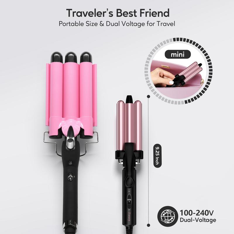 FARERY Mini Hair Crimper 1 2 Inch, Travel Curling Iron Mini with Dual Voltage, Pouch Bag