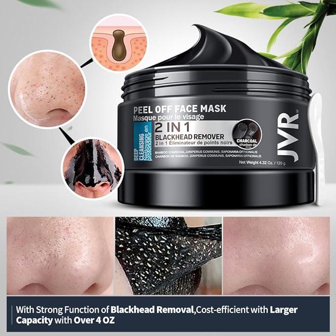 JVR Peel Off Face Mask, Blackhead Remover Mask for Men, Charcoal Peel Off Black Mask, Facial Mask Purifying and Deep Cleansing for All Skin Types 4.23 OZ